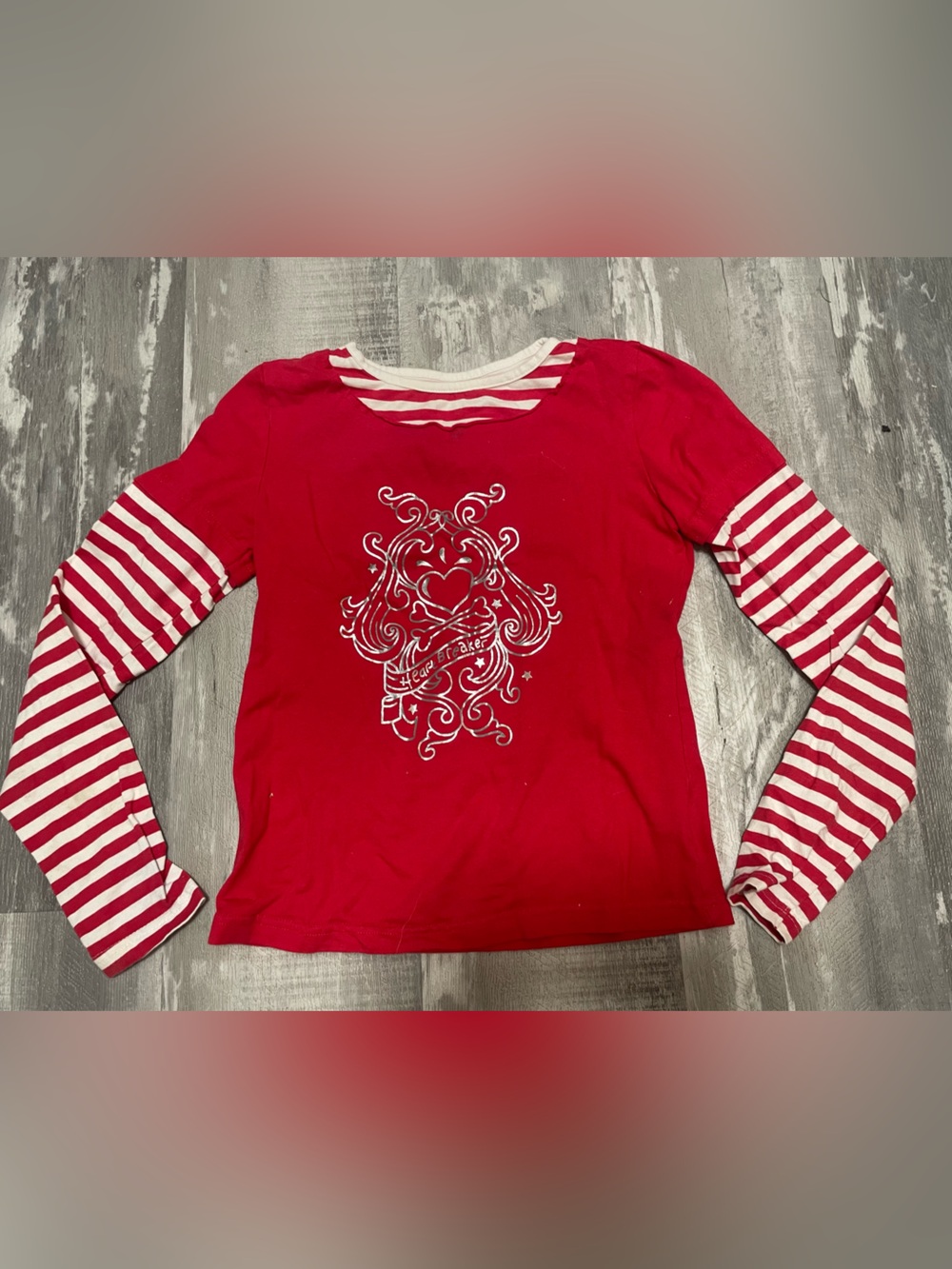 Y2K NEVADA Red Tee Shirt with Striped Sleeves